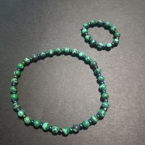 Malachite Beaded Bracelet & Ring Set